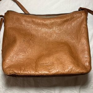 American Leather Co Brown Floral Embossed Crossbody Shoulder Bag Purse